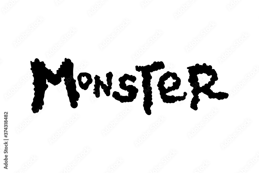 Monster lettering. Handwritten Monster typography print for banner, poster, greeting card. Hand drawn decorative design element. Vector brush. Monster lettering. Handwritten Monster typography print for banner, poster, greeting card. Hand drawn decorative design element. Vector brush.