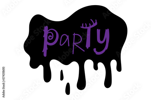 Halloween Party lettering. Handwritten Party typography print for banner, poster, greeting card. Hand drawn decorative design element. Vector brush. Violet and black colors.