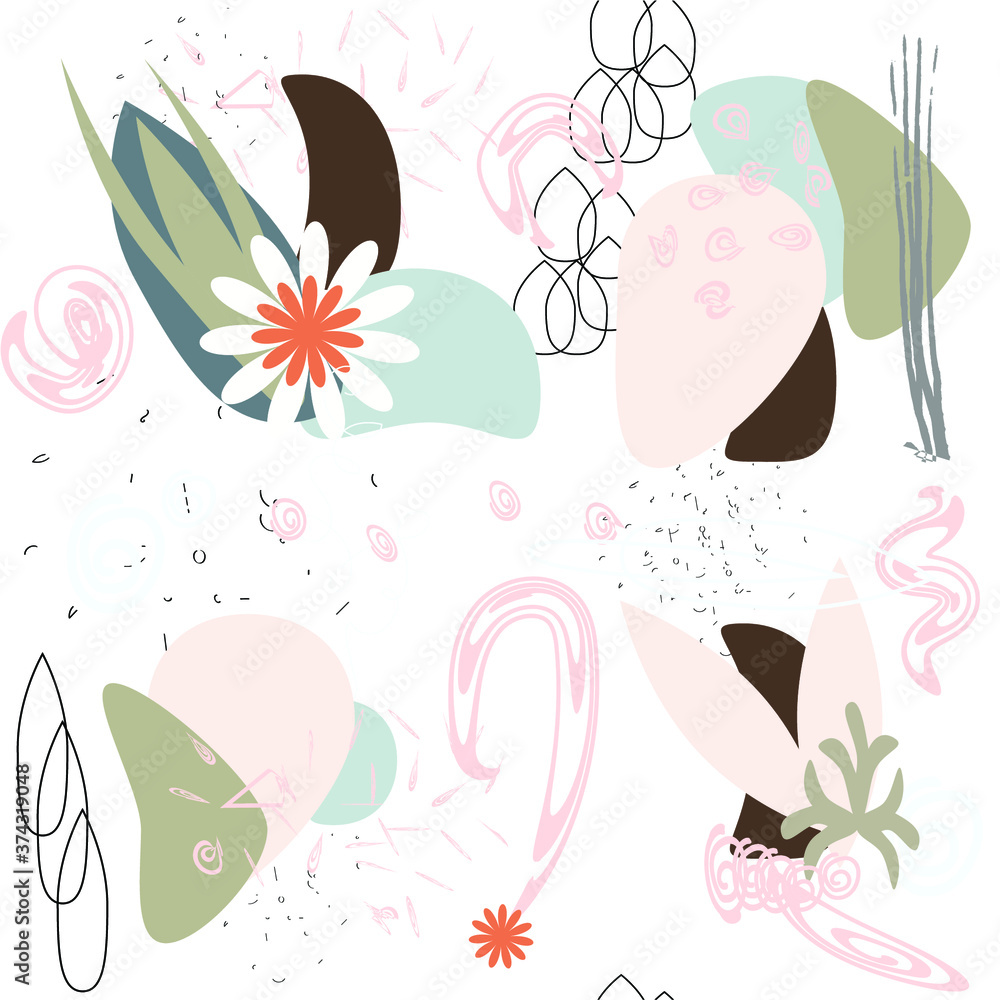 Graphic elements for creating a design. Modern and trendy abstract stripes, strokes, geometric shapes, floral decor elements. Seamless pattern Graphic elements for creating a design. Modern and trendy abstract stripes, strokes, geometric shapes, floral decor elements. Seamless pattern