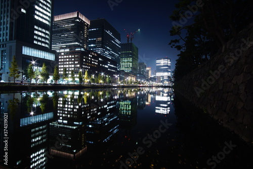 Beautiful night view and reflection in the big city  Tokyo  Japan.