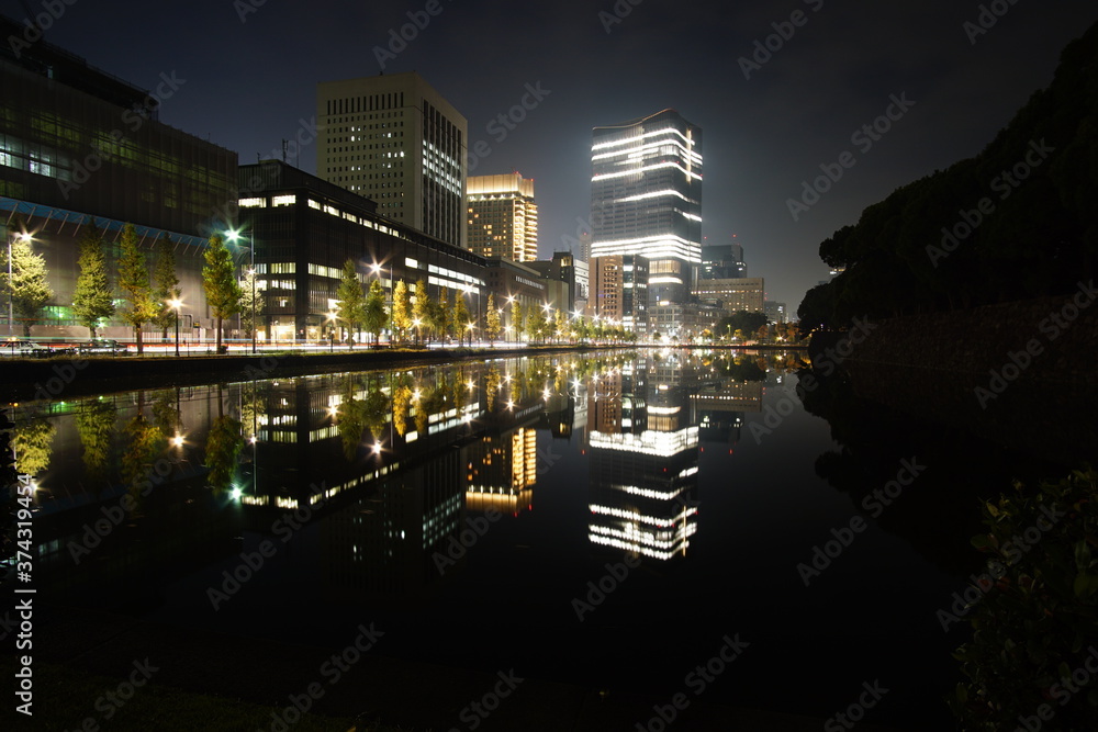 Beautiful night view and reflection in the big city, Tokyo, Japan.