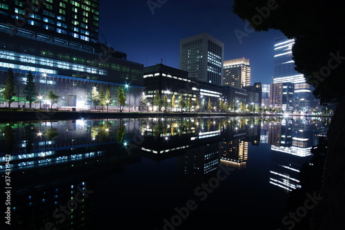 Beautiful night view and reflection in the big city, Tokyo, Japan.