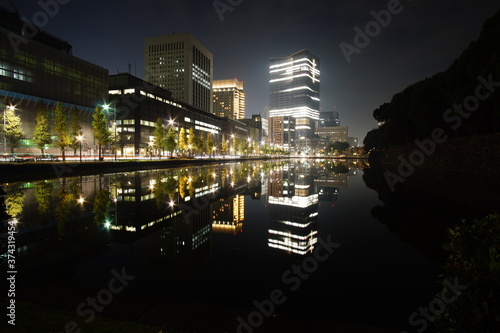 Beautiful night view and reflection in the big city, Tokyo, Japan.