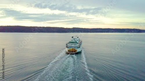 Aerial view of ferry on lake in Los Glaciares National Park photo