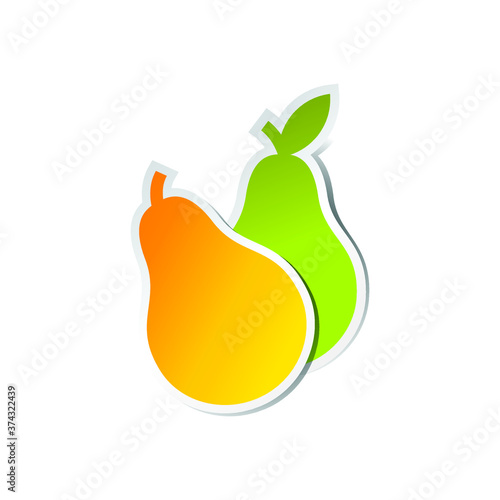 green and orange 2 pears vector isolate on white background