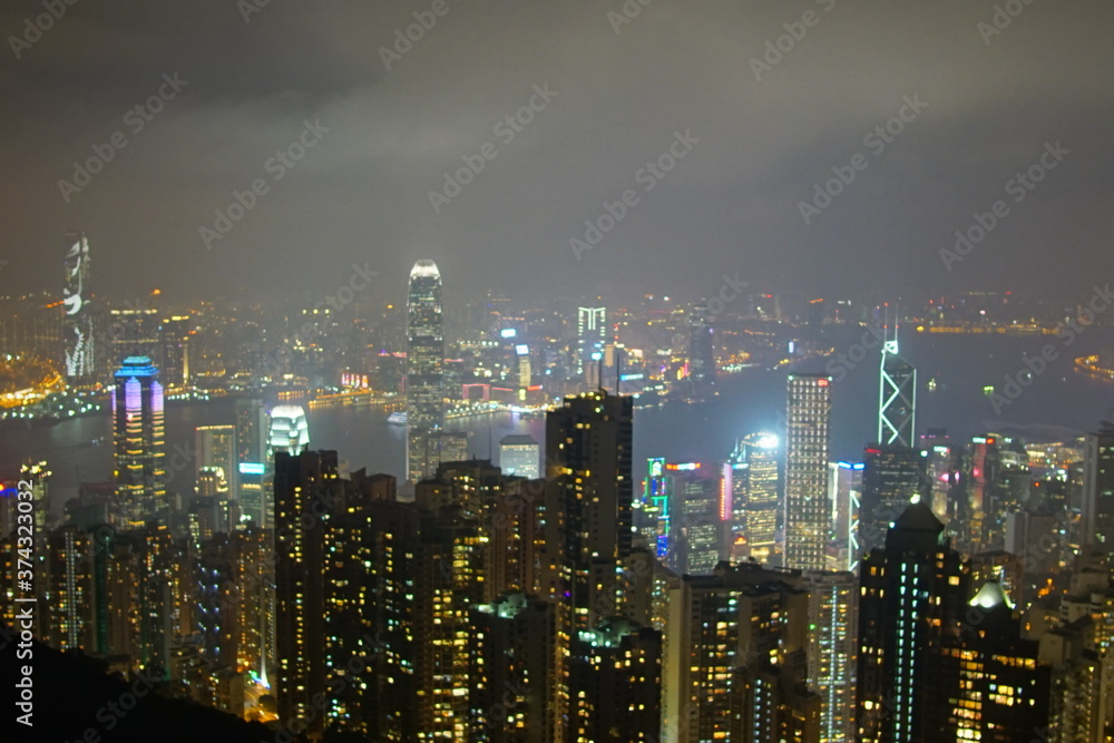 Night cityscape of Hong Kong from Victoria peak