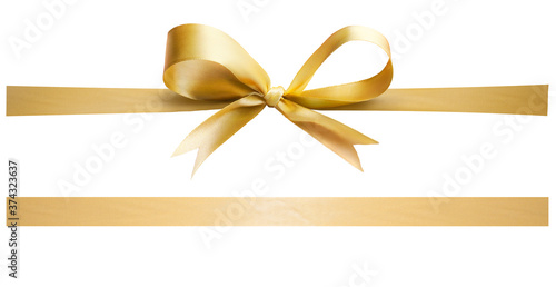 Obraz na płótnie A gold ribbon and bow Christmas, birthday and valentines day present decoration set isolated against a white background w salonie