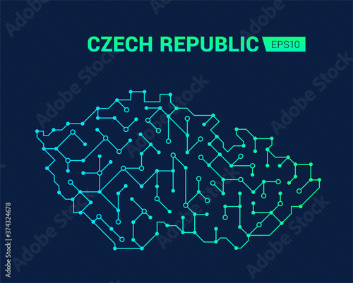 Abstract futuristic map of Czech Republic. Electric circuit of the country. Technology background.