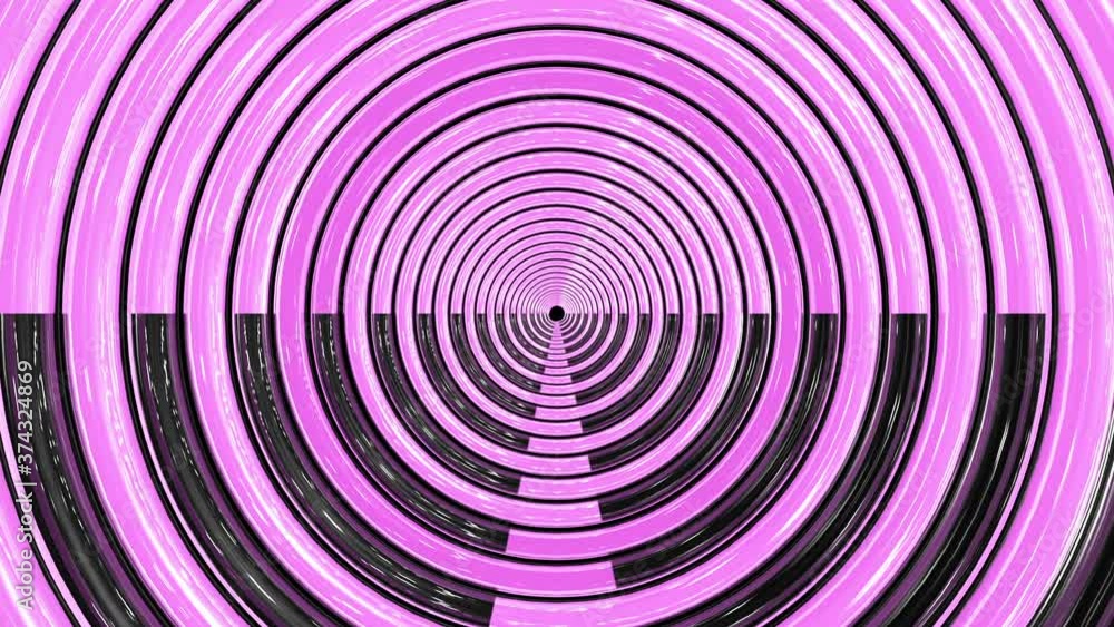 3d Looped Background animation of Trendy loading neon circles. Endless futuristic corridor with halogen bulbs.