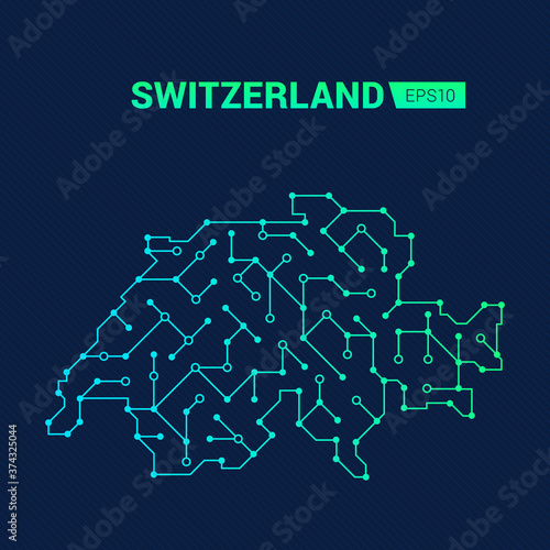 Abstract futuristic map of Switzerland. Electric circuit of the country. Technology background.