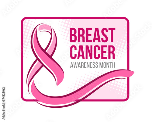 breast cancer awareness month banner with pink ribbon sign and text in Rounded rectangular frame vector design
