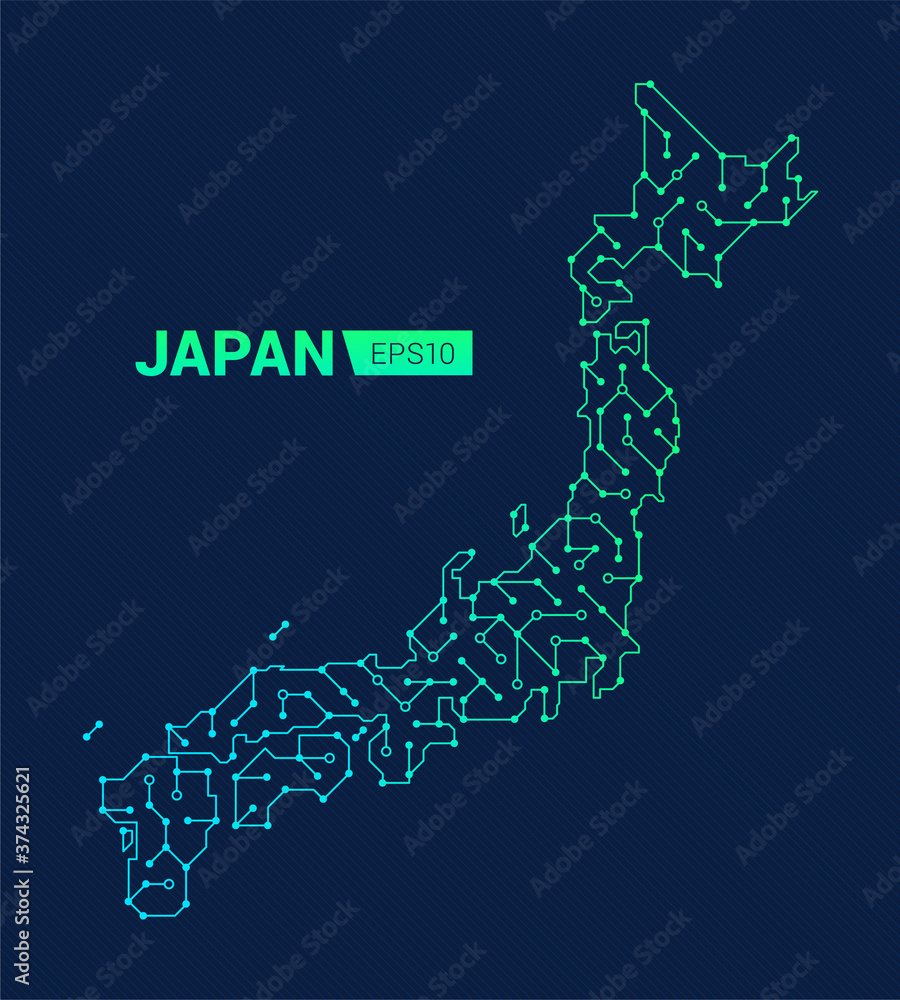 Abstract futuristic map of Japan. Electric circuit of the country. Technology background.