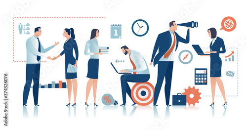Office Work illustration. The business team is working in the office. Business concept vector illustration..