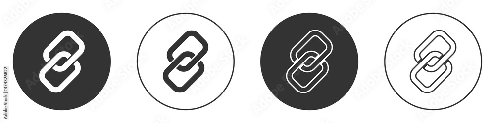 Black Chain link icon isolated on white background. Link single. Hyperlink chain symbol. Circle button. Vector. Black Chain link icon isolated on white background. Link single. Hyperlink chain symbol. Circle button. Vector.