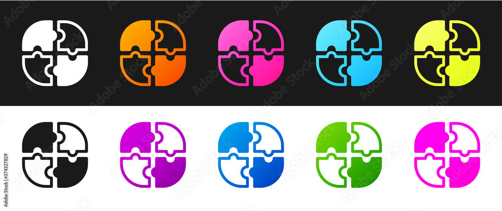 Set Piece of puzzle icon isolated on black and white background. Business, marketing, finance, template, layout, infographics, internet concept. Vector. Set Piece of puzzle icon isolated on black and white background. Business, marketing, finance, template, layout, infographics, internet concept. Vector.