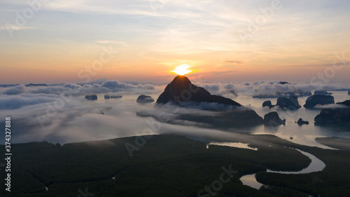 View Of Phang Nga Bay From Samet Nangshe Viewpoint At Sunrise Thailand