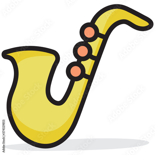 
Vintage musical instrument equipment, flat design of saxophone icon.
