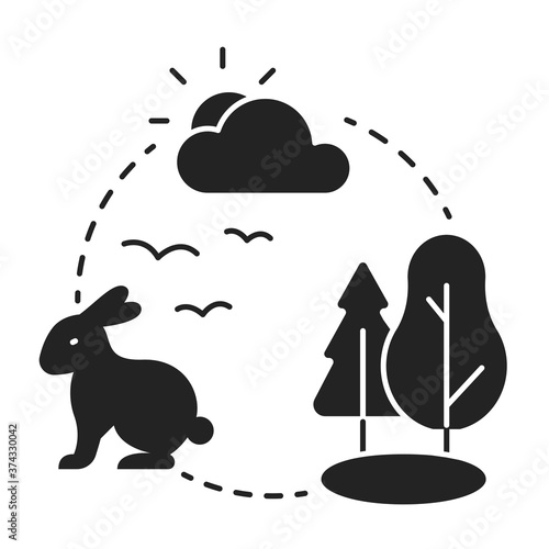 Ecosystem black glyph icon. Sustainable biodiversity and animal friendly environment. Isolated vector element. Outline pictogram for web page, mobile app, promo