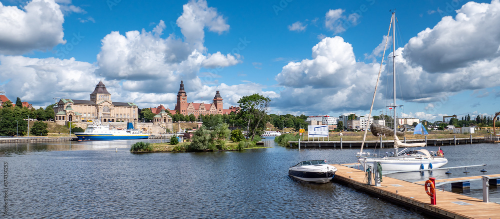 Panorama von Stettin in Polen Europa - obrazy, fototapety, plakaty 