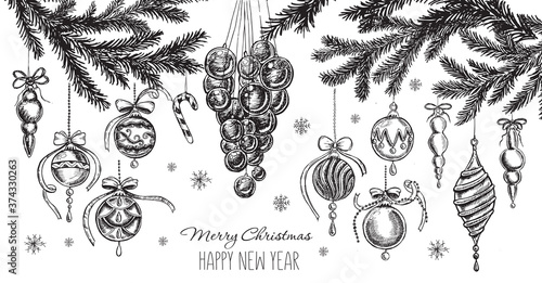Christmas pattern in sketch style. Hand drawn illustration.	
