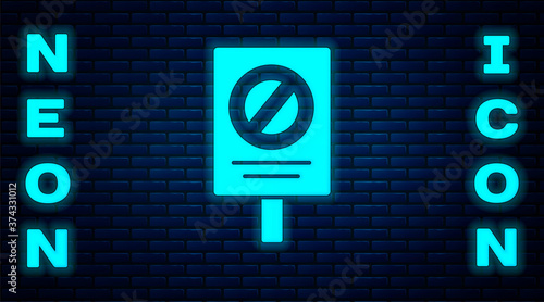 Glowing neon Protest icon isolated on brick wall background. Meeting, protester, picket, speech, banner, protest placard, petition, leader, leaflet Vector illustration