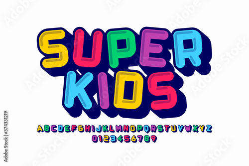 Playful style font design, colorful alphabet letters and numbers