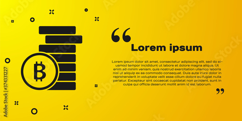 Black Cryptocurrency coin Bitcoin icon isolated on yellow background. Physical bit coin. Blockchain based secure crypto currency. Vector.