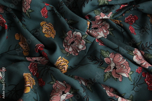 staple fabric viscose aquamarine with floral print	