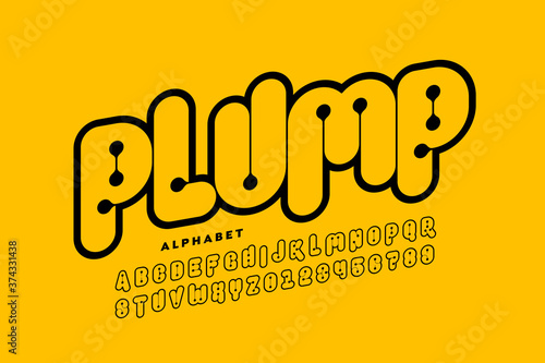 Plumpy style font, alphabet letters and numbers