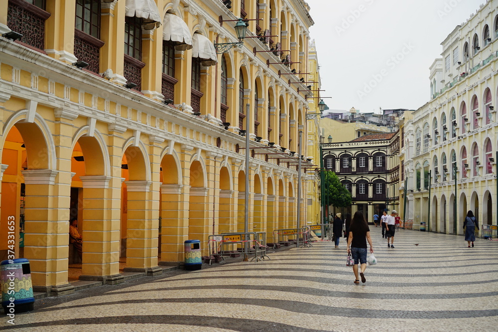 Streets, Macao, colorful doors and windows of traditional Macao houses