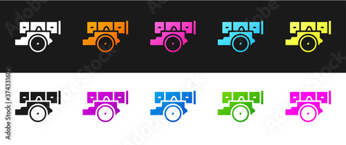 Set Cannon icon isolated on black and white background. Vector.