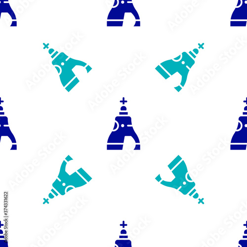 Blue The Tsar bell in Moscow monument icon isolated seamless pattern on white background. Vector.