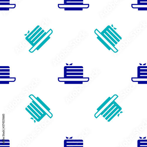 Blue Medovik icon isolated seamless pattern on white background. Honey layered cake or russian cake Medovik on plate. Vector.
