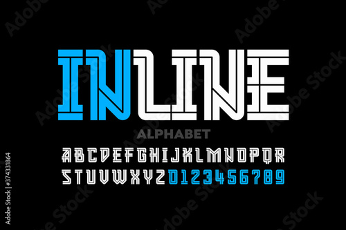 Inline style font, alphabet letters and numbers