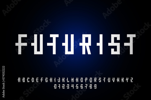 Futuristic style font design, alphabet letters and numbers