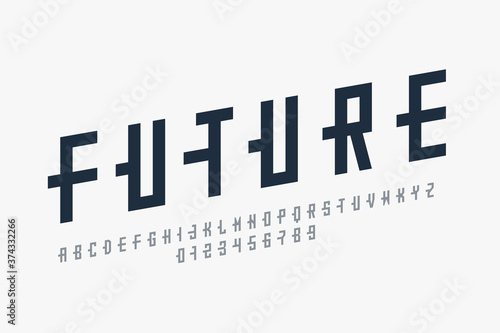 Futuristic style font design, alphabet letters and numbers