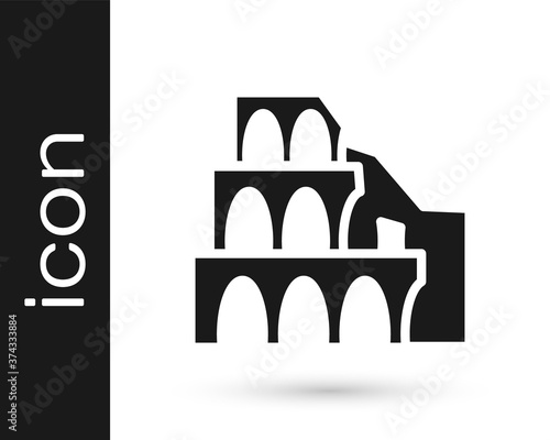 Black Coliseum in Rome, Italy icon isolated on white background. Colosseum sign. Symbol of Ancient Rome, gladiator fights. Vector.