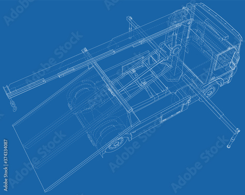 Tow truck vector. Isolated Wire-frame of breakdown lorry. Wire-frame line isolated. Vector rendering of 3d.