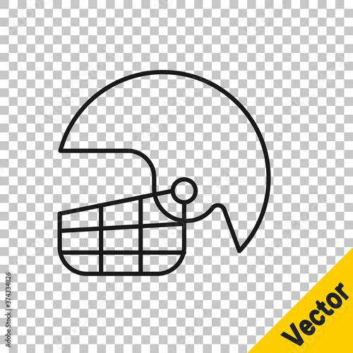 Black line American football helmet icon isolated on transparent background. Vector Illustration.