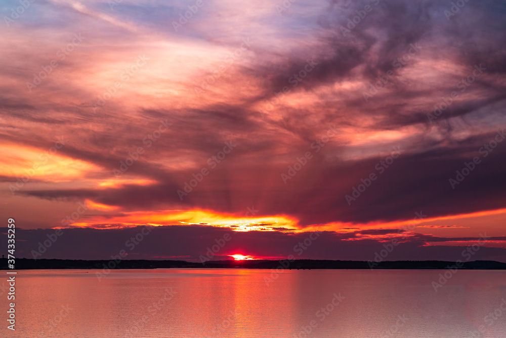 Dramatic Sunset Over Lake Huron on Mackinac Island in Michigan, USA