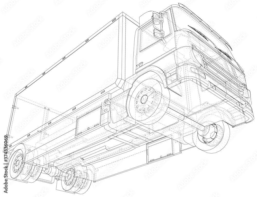 Commercial van truck. Vector Illustration of freight truck. The layers of visible and invisible lines are separated. EPS10 format.