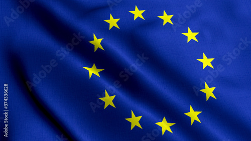 EU Satin Flag. Waving Fabric Texture of the Flag of EU, Real Texture Flag. Realistic Flag. Waving Flag of the European Union