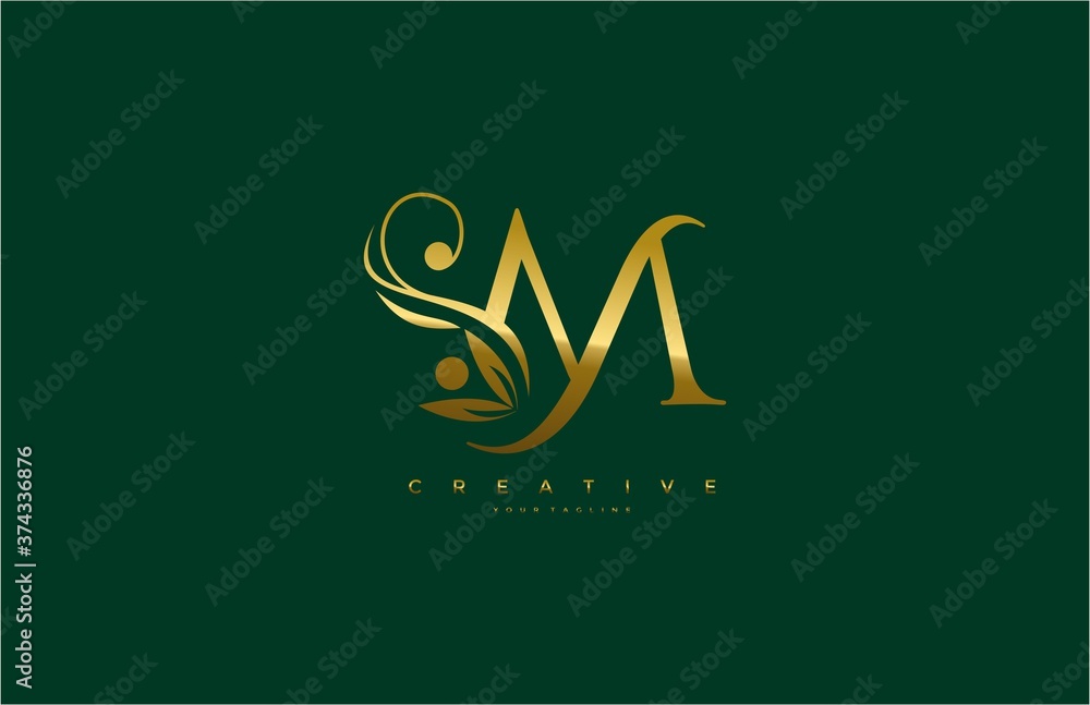 Flourishes letter M luxury beauty monogram gold logo Stock Vector ...