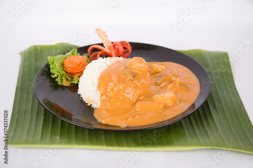 Chicken panang curry served with rice Thai food