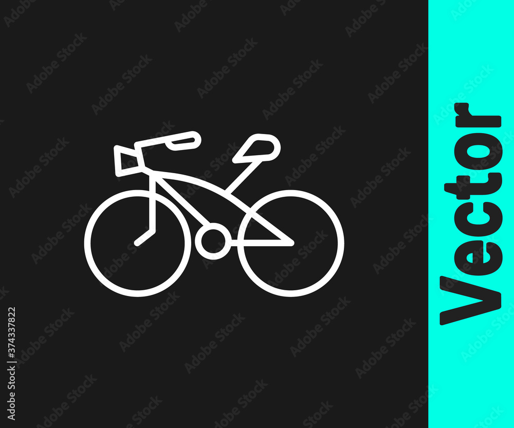 White line Bicycle icon isolated on black background. Bike race. Extreme sport. Sport equipment. Vector. White line Bicycle icon isolated on black background. Bike race. Extreme sport. Sport equipment. Vector.