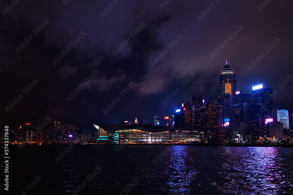 Modern city at night, Hong Kong