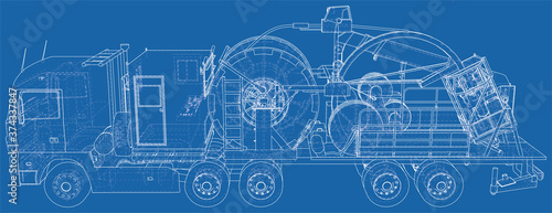 Coiled tubing machine technical wire-frame. EPS10 format. Vector created of 3d.