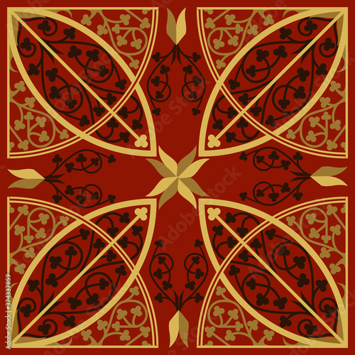 Red And Gold Royal Ornamental Seamless Tile Wedding Invitation Cover