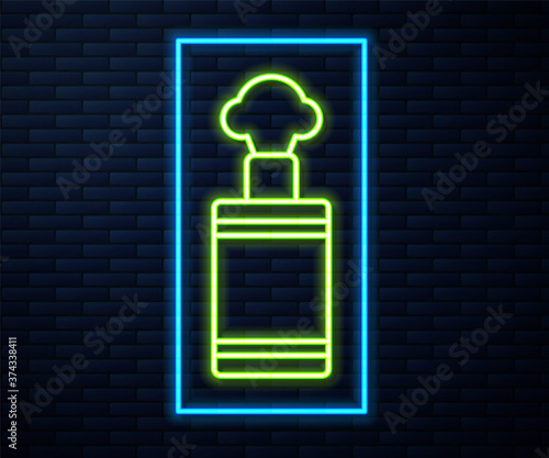 Glowing neon line Hand grenade icon isolated on brick wall background. Bomb explosion. Vector.