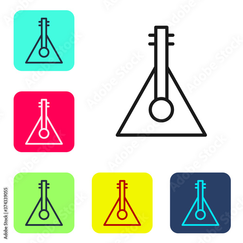 Black line Musical instrument balalaika icon isolated on white background. Set icons in color square buttons. Vector.